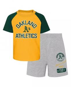 Комплект из футболки и шорт реглан Oakland Athletics Ground Out Baller золотистого и серого цвета для мальчиков и девочек Outerstuff