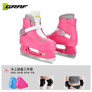 GRAF Коньки для фигурного катания начального уровня для мужчин и женщин, розовые, с мягкими наколенниками, налокотниками и чехлом, размер 25-26 (маломерят, рекомендуем взять на 2 размера больше)