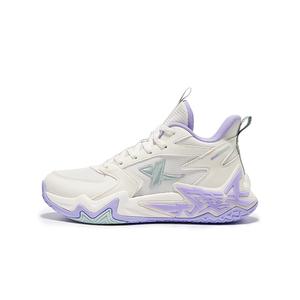 Баскетбольные кроссовки с низким верхом, устойчивые к истиранию, детские XTEP, белый/фиолетовый