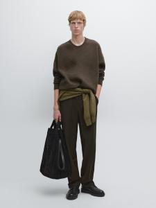 Ребристый свитер с круглым вырезом Massimo Dutti, Pale Ochre