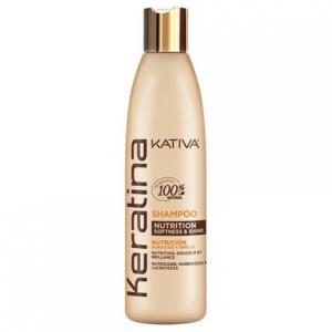 Kativa Шампунь Keratin Nutrition 550 мл восстанавливает мягкость и блеск без солей, сульфатов и парабенов с гидролизованным кератином и керамидами для поврежденных волос