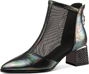 Женские ботильоны TinaCus с острым носком из натуральной кожи и сетки, ручная работа, массивные каблуки, сзади молния, Black