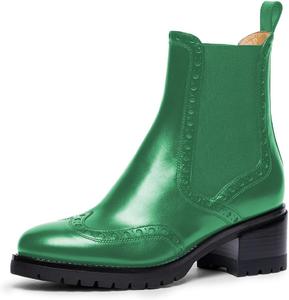 Женские ботинки FOWT с круглым носком и крылышками, эластичные челси, на низком устойчивом каблуке, удобные модные ежедневные ботильоны, размеры 4-16 США, Green