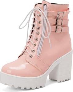 Женские массивные ботильоны на платформе и высоком каблуке с круглым носком, шнуровкой, молнией, пряжкой и ремешками, короткие праздничные ботильоны JOEUSTY, Orange-Velvet Lined