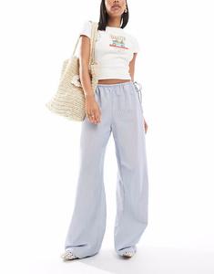 Широкие брюки с завязками в синюю полоску Only