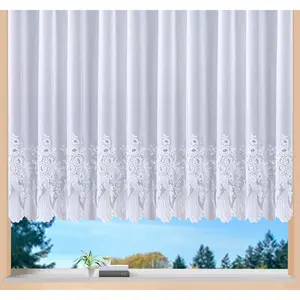 Штора Savannah с кулиской, 1 шт., жаккардовая, структурированная, полупрозрачная, с бордюром, краем, цветочная, стойка Weckbrodt, белый