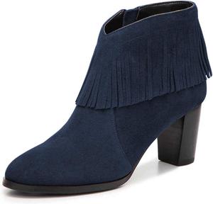 Женские стильные ботильоны YDN с массивным средним каблуком, кисточками, заостренным носком, бахромой, зимние сапоги, на молнии, для офиса и платьев, Navy