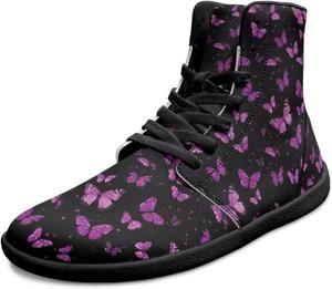 Женские высокие кроссовки с широкой пяткой босоножечного типа с принтом бабочек, с подошвой нулевого перепада и противоскользящей PU-кожей GETELINSENG, Purple Butterflies