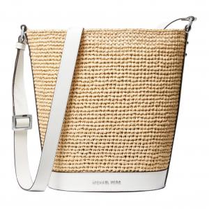 Ткань и искусственная кожа, соломенная сумка через плечо среднего размера женская натуральная и белая MICHAEL KORS