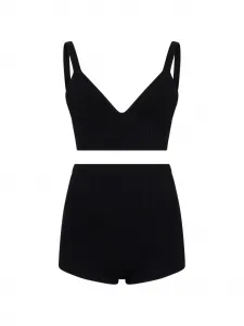 Комплект из ребристого топа с V-образным вырезом и шортами VALENTINO GARAVANI, черный