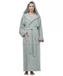 Женский хлопковый банный халат с капюшоном, длинный, сертифицированный GOTS, органический турецкий хлопок ARUS, зеленый