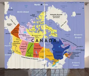 Шторы ABAKUHAUS Canada Rustic, с подробной картой окрестностей США, универсальные ленточные шторы для гостиной с петлями и крючками, 280 x 225 см, потолки синего и разноцветного цветов Abakuhaus