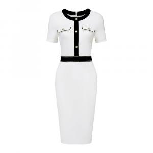 Женское платье-футляр с коротким рукавом контрастного цвета Элегантные платья-карандаш Hombety, белый