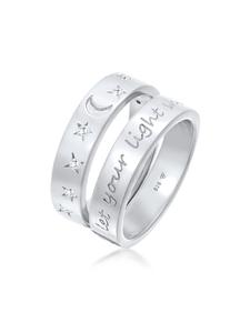 Elli Кольцо из серебра 925 пробы с изображением полумесяца, звезд и звезды в серебряной оправе