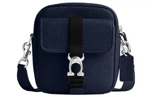 Кожаный плечевой мини-мессенджер с тиснением, мужской морской синий COACH