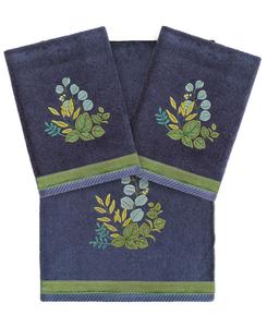 Набор из 3 банных полотенец из турецкого хлопка с вышивкой Botanica Linum Home, цвет marine