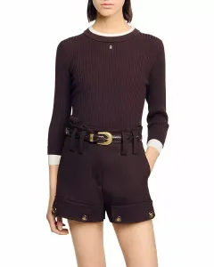 Вязаный свитер в рубчик Sandro, коричневый