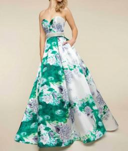 Mac Duggal Бальное платье без бретелей с вырезом «сердечко», цветочным принтом, весенне-зеленого цвета