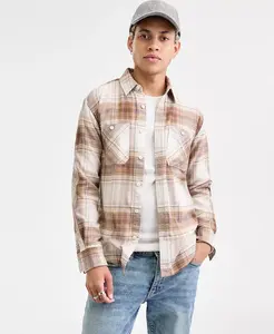 Мужская фланелевая рубашка Curry с длинным рукавом в клетку из хлопка Sun + Stone, загар/бежевый