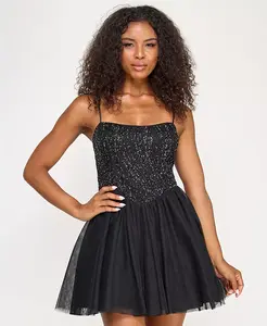 Короткое платье для юниоров с верхом из пайеток и тюлем внизу SENI & CADE, черный
