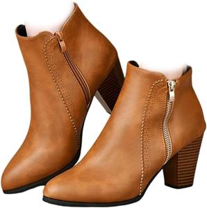 Женские ботильоны ZJWBB с V-образным вырезом, на щиколотку, из искусственной замши, на молнии, осенне-зимние, с высоким каблуком Generic, Brown