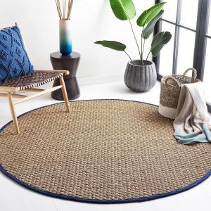 Ковер SAFAVIEH, 244 x 244 см, - коллекция Natural Fiber - большой - Natural & Blue, Seagrass, узор Basketweave с бордюром (NF114E)