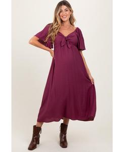 Платье-миди для беременных сливового цвета с завязками спереди и оборками на рукавах Pinkblush, Plum