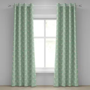 Штора на люверсах ABAKUHAUS Лама, милая лама с забавным узором в виде сердечек из карамельных тросточек на безупречном зеленом фоне, декоративная двухпанельная штора, 280 см x 260 см, мятно-зеленый многоцветный