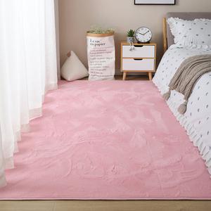 Budis Ковер 120х200 см для спальни/гостиной из искусственного меха кролика, утепленный, светло-розовый, с коротким ворсом