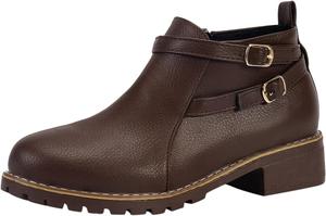 CsgrFagr Модные женские ботильоны осень-зима, толстый каблук, низкий каблук, толстая подошва, противоскользящие, на молнии с боковой застежкой и пряжкой, повседневный стиль, ботинки Born для женщин с низким каблуком (коричневый, 6.5)