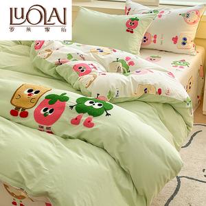LUOLAI HOME Комплект постельного белья 4 предмета, размер простыни 200x220 см, мягкая и нежная ткань, цвет зеленый