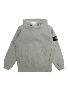 Худи из хлопка с нашивками Stone Island Junior, серый