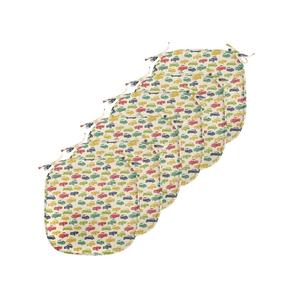 Подушки на обеденный стул ABAKUHAUS Cars, рисунок автомобиля с изогнутыми краями, декоративная водонепроницаемая подушка с ремнями для кухонных сидений, 40 см x 40 см — упаковка из 6 шт., папоротниково-зеленый, темно-синий, красный