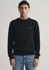 Свитер с круглым вырезом "COTTON PIQUE C-NECK" и вышитым логотипом на груди Gant, черный