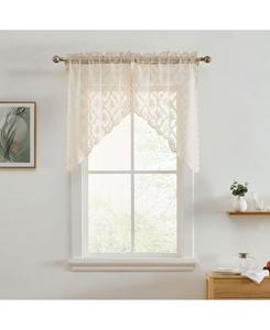 Короткие кружевные шторы Isabella Floral Rod Pocket для небольших окон - длина 71 x 91 см (двухцветные шторы, комплект из 2 штук) Hlc.Me, темно-серый