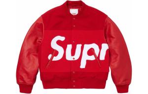 Supreme Красная бейсбольная куртка с крупным логотипом из шенилла, Red/Red