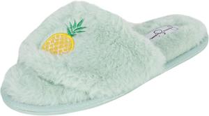 Женские плюшевые тапочки Jessica Simpson с открытым носком и искусственным мехом с эффектом памяти, Mint