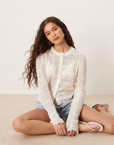 ASOS DESIGN интересный вязаный кардиган в стиле пэчворк кремового цвета