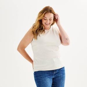 Многослойная майка в рубчик с высоким воротником Sonoma Goods For Life больших размеров, цвет Oat Heather