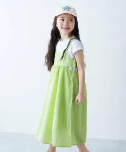 Комплект Poppoko: клетчатое платье-майка и футболка с коротким рукавом (весна/лето 2025) Devirock, цвет 003-L Yellow Green