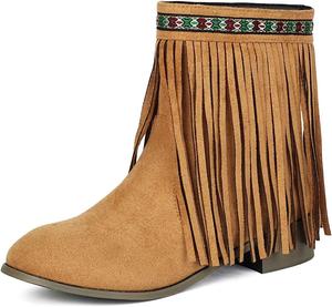 Женские ботильоны Joojaky с кисточками на щиколотке, среднем каблуке и западным дизайном, Camel