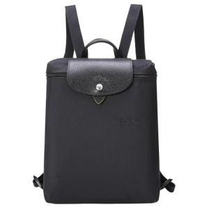 Le Pliage Зеленый переработанный холст с кожаной отделкой Рюкзак Regular Женский Черный LONGCHAMP