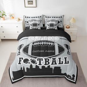 Erosebridal Комплект постельного белья 3D с футбольным принтом для спортивных фанатов, черно-серый, Black Gray