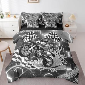 Erosebridal Комплект постельного белья Racing 7 Piece с геометрическим принтом в серых тонах, Black Grey