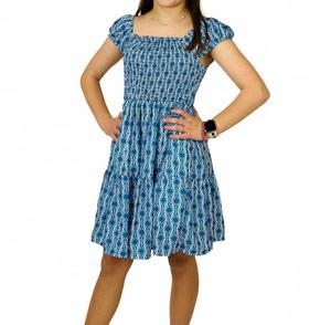 Детское платье с геометрическим принтом и ярусами в голубом цвете Tweenstyle