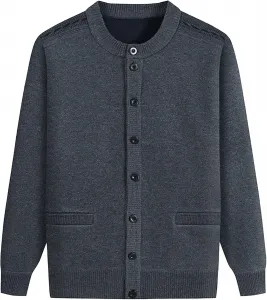 Мужской зимний утолщенный кардиган с v-образным вырезом и карманами