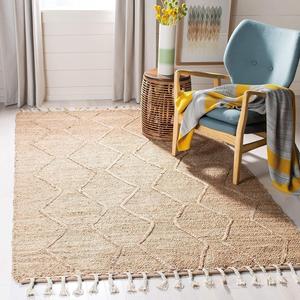 Ковер SAFAVIEH, 153 x 244 см,  Natural Fiber Collection, Natural, дизайн Farmhouse Boho Rustic Tribal с плетеными кистями из джута, идеально подходит для помещений с высокой проходимостью в гостиной, спальне (NF108B)