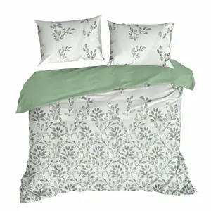 Постельное белье , наволочка, пододеяльник, 200x220 см, белый, зеленый, ботанический, комплект из 3 предметов Eurofirany