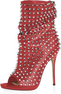 Женские ботильоны XYD с открытым носком на высоком каблуке, заклепками, на молнии и слипоне, для платья, Red