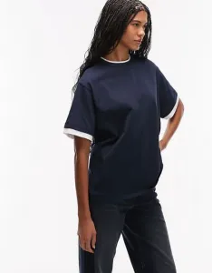 Темно-синий двухслойный оверсайз-топ с короткими рукавами ASOS DESIGN